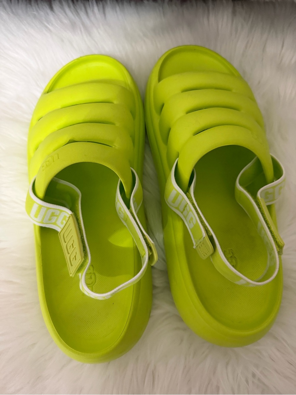 UGG Neon Lime Open-Strap Slide Sandals
